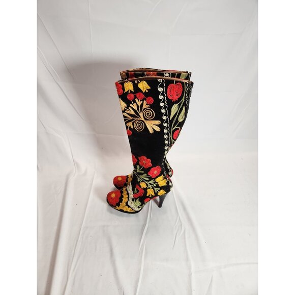 Vintage Bohemian High Heel Knee Boots W Colorful Floral Embroidery Eu/39 US W/8 - Picture 10 of 10